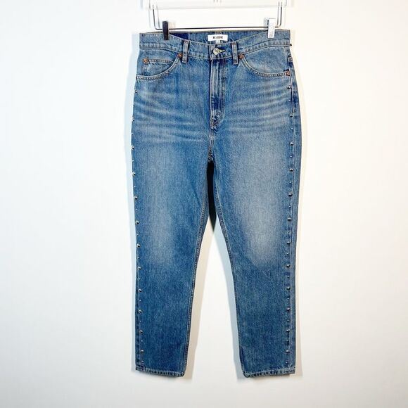 Re/Done NWT Women’s Size 29 Straight Leg Blue 70’s Jeans Studs Moonstruck $495 - Picture 5 of 16